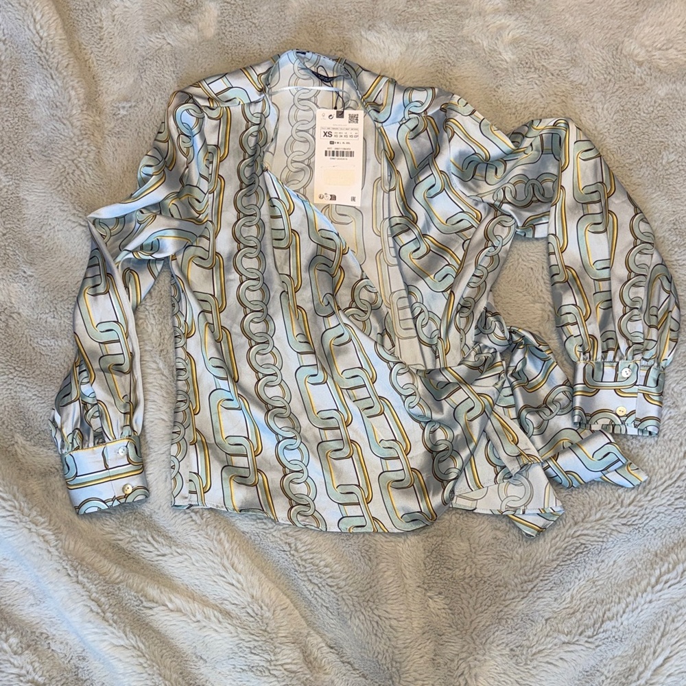 Zara Chain Print Wrap Blouse - Picture 2 of 11